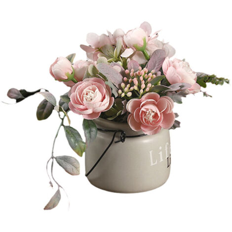 Bardusch - Bouquet de Roses et d'Hortensias Artificiels avec Petit Vase en Céramique - Sans Entretien, Décoration Élégante pour Salon et Chambre