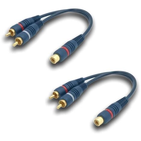 Bardusch-Câble Cinch Répartiteur Audio Adaptateur Câble Y RCA, 15CM Câble RCA vers JACK 1 Femelle à 2 Mâle RCA Câble pour Caisson Basses, Phono, AV, Audio, Subwoofer Voiture(RCA Y Câble, 2Pack, Bleu)