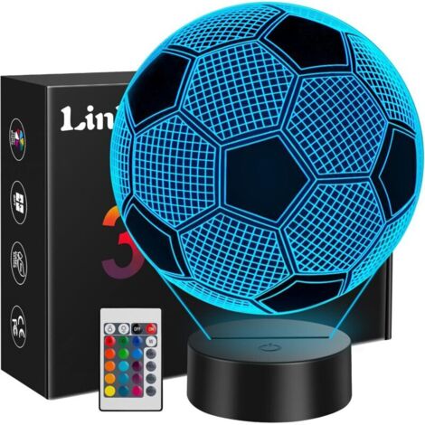 Bardusch - Cadeau Garçon 10 Ans - Veilleuse Enfant Foot Football 3D en Acrylique, Lampe de Chevet LED à 16 Couleurs avec Télécommande  Décoration Chambre pour 7.8.9.10-12 Ans