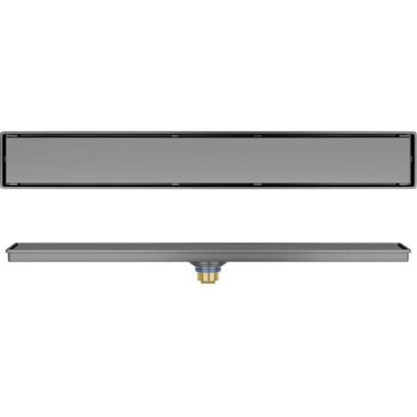 Bardusch-Caniveau de douche 60 cm plat, siphon avec stop-odeur et filtre à cheveux caniveau de douche en verre noir ensemble complet siphon de sol en acier inoxydable pour cabine de douche paroi de do