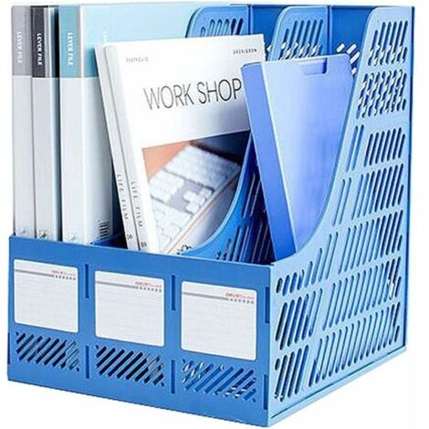 Bardusch-Casier Rangement Bureau 2PCS Boîte de Rangement en Plastique Range Document Organisateur de Bureau Boîte Trieur Porte Revues Dossiers pour Classer Papiers(3 Compartiments)