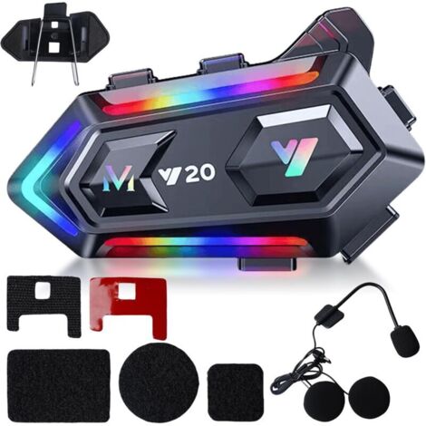 Bardusch-Casque de moto Bluetooth Casque de moto Bluetooth, double réduction du bruit, RVB/mains libres/contrôle vocal AI/basses puissantes/écouteurs étanches IPX6 compatibles avec tous les casques