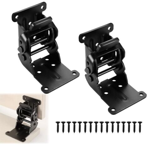Bardusch Charnières invisibles autobloquantes, lot de 2, support pliable, verrou de sécurité, convient pour établis, chaises, armoires, pieds de table, noir.