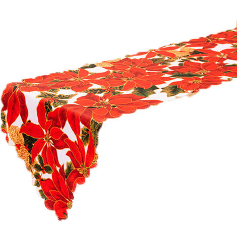 Bardusch-Chemin de Table de Noël Brodé de Luxe Holly Poinsettia Chemin de Table pour les Décorations de Noël Style 4