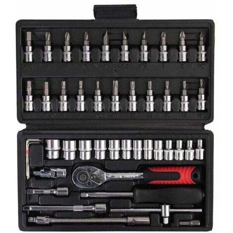 Bardusch-Clé dynamométrique 1/4", clé dynamométrique entièrement réglable avec tête à cliquet (5 25 Nm), coffret d'outils à main 46 pièces, petit jeu de clés volantes, coffret à cliquet
