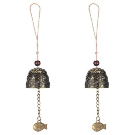 Bardusch - Cloche à suspendre vintage carillon éoli chinois Fengshui Dragon motif cloche ornement pendentif poisson décoration 2 pièces