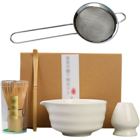 Bardusch - Coffret Matcha Vert Jade 5 Pièces pour les amateurs de matcha : bol à matcha avec bec verseur, fouet et support, cuillère à matcha en bambou et tamis en inox...