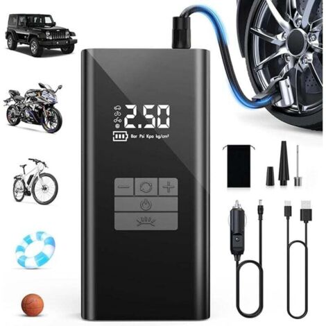 Bardusch-Compresseur à Air Portatif 45L/min avec Batterie 6000mAh - Gonfleur Pneus Voiture Rapide, Support Banque d'Énergie, Éclairage LED - 4 Modes - Idéal pour Voitures, Vélos, Motos, Ballons