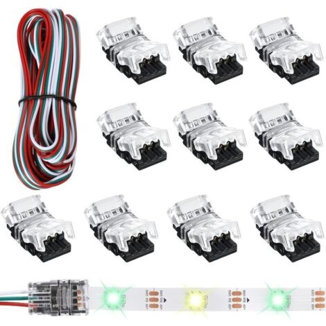Bardusch-Connecteurs de Bande LED à 3 Broches Connecteurs de Bande Lumineuse LED 10 mm Borne de Connecteur de Bande LED pour WS2811 WS2812B SK6812 Bande LED sans Soudure,avecun cordon de 5 mètres de l