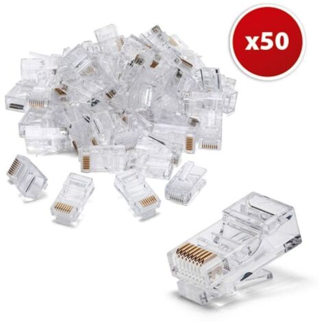 Bardusch-Connecteurs RJ45 pour câbles Ethernet Cat 6 UTP - Transparent - Contacts dorés - Lot de 50