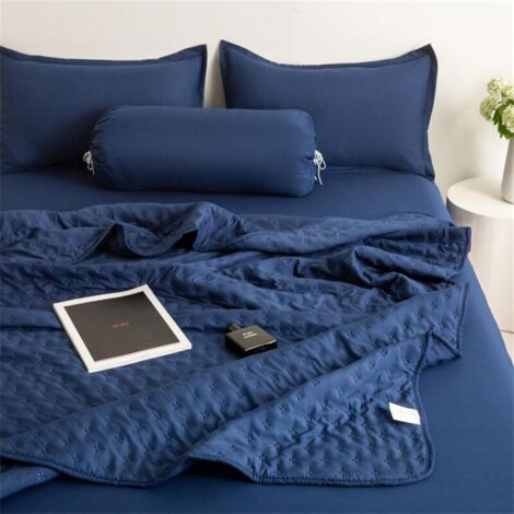 Bardusch-Couette été microfibre 160x200 cm bleu marine, poids léger, lavable, unie, 2 personnes
