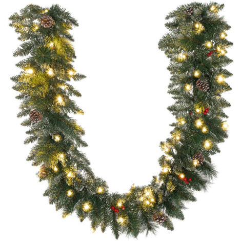 Bardusch - Couronne de Noël artificielle illuminée de 1,8 mètre avec pommes de pin, grappes de baies, 50 lumières LED et une minuterie