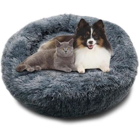 Bardusch - Coussin Chat Panier Rond pour Chien Chat Moelleux, Coussin Apaisant , Panier Donut Rond et Peluche Lavable(60cm Gris Foncé)