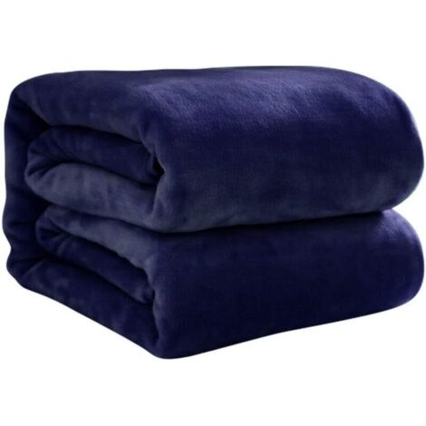 Bardusch-Couverture polaire hiver 100 x 140 cm, flanelle épaisse et douce, plaid jeté de canapé ou lit, coloris bleu marine