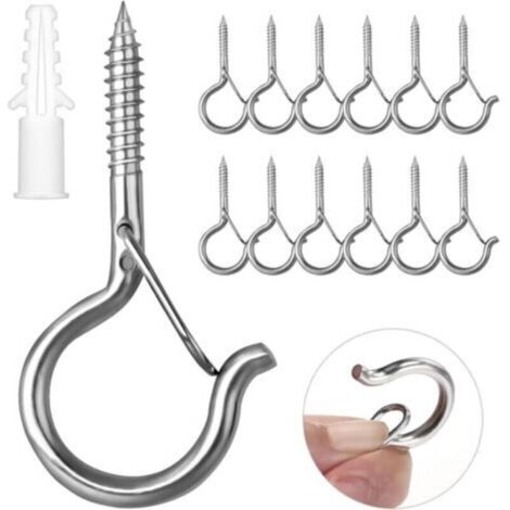 Bardusch Crochet Inox a Visser 12 Pièces Crochet a Visser avec Boucle de Sécurité Crochet de Plafond Bois Pour Suspendre des Paniers à Plantes, des Mangeoires à Oiseaux, des Lanternes,Tasse