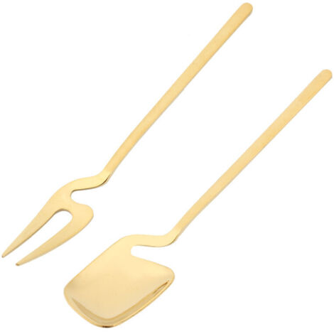 Bardusch-Cuillère-fourchette dorée en forme de pelle, cuillère-fourchette à long manche pour glace et café