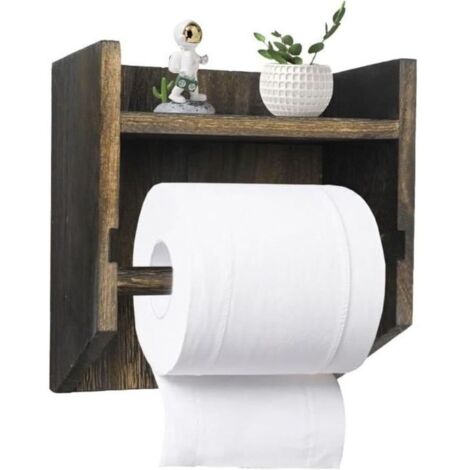 Bardusch-Dérouleur Papier WC - Bois - Rétro - Support Mural - Étagère de Rangement - Sans Perçage