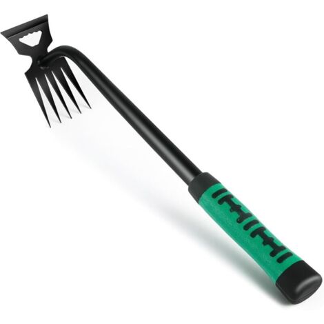 Bardusch Désherbeur Manuel, 5 Dents Rateau de Désherbag, Râteau de Jardin en Acier Inoxydable Outil de Désherbage avec Long Manche, Outil de Mauvaises Herbes du Jardi Pelouses
