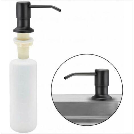 Bardusch Distributeur de Savon évier Cuisine (Noir Mat), Distributeur de détergent encastrable en Acier Inoxydable de Cuisine 350 ML, Distributeur de Savon Rechargeable avec Pompe rotative à 360 °