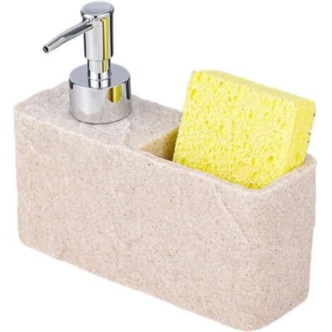 Bardusch-Distributeur savon jaune beige avec porte-éponge, rangement multifonction évier maison
