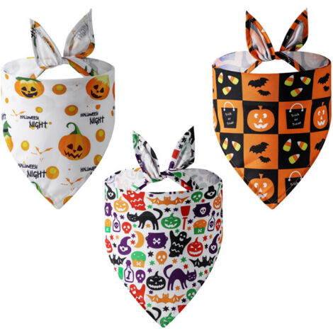 Bardusch-Écharpe triangulaire amusante pour chien en coton à carreaux d'Halloween - Cadeau fluorescent d'Halloween pour chiens et chats...