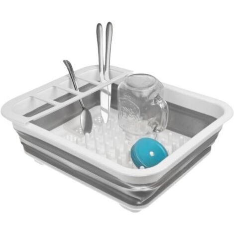 Bardusch-Égouttoir pliable 36×31 cm, compartiments silicone/PP/TPR, gris/blanc.