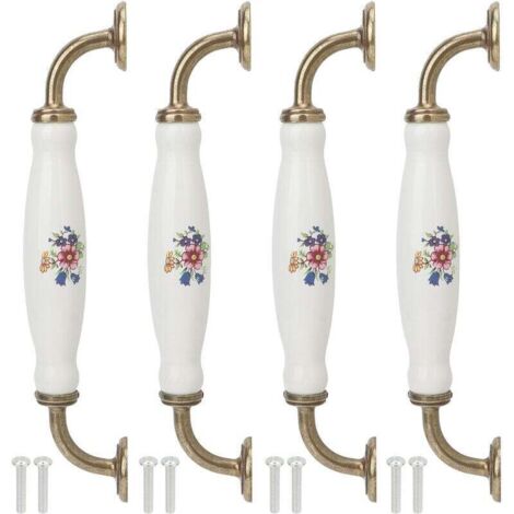 Bardusch-Ej.Life Lot de 4 poignées en céramique vintage blanc tiroir/commode/armoire tire poignée en alliage de zinc bouton de porte d'armoire de cuisine quincaillerie de meubles, espacement de 160 mm