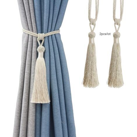 Bardusch-Embrasses de rideaux, lot de 2 embrasses en polyester avec pince et pompon pour rideaux, accessoire élégant, style simple et naturel (beige, 2)
