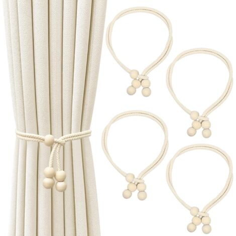 Bardusch-Embrasses de rideaux, lot de 4, corde tressée avec élégantes perles en bois, pour salon, chambre