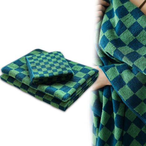 Bardusch-Ensemble de 2 serviettes de bain à carreaux - Serviettes en coton, absorbantes, pour la salle de bain, 1 serviette de bain adulte, 1 serviette de toilette