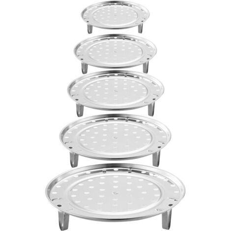 Bardusch - Ensemble de 5 inserts pour cuiseur vapeur en acier inoxydable avec support rond, grille et plateau vapeur (18/20/22/24/26 cm) et pince. Idéal pour la maison, la cuisine et les restaurants.