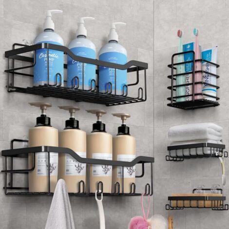 Bardusch-Etagère Douche sans Percage, 5 PCS Etagere Rangement, Accessoire de Salle de Bain en Acier Inoxydable 304, Rangement Douche Noir