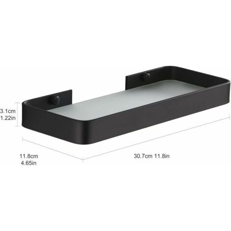 Bardusch-Étagère Douche sans Percage Etagere Murale Salle de Bain Caddy avec Rangement Organisateur Antirouille Aucun Dommage en Verre Trempé Aluminium Space pour Accessoires Cuisine 30cm Noir