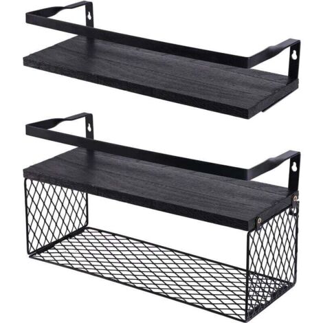 Bardusch - Etagère et rangement de douche,Promotion Étagères flottantes avec panier de rangement en fil métallique, étagères de salle de bains au-dessus des toilettes avec garde-corps en métal