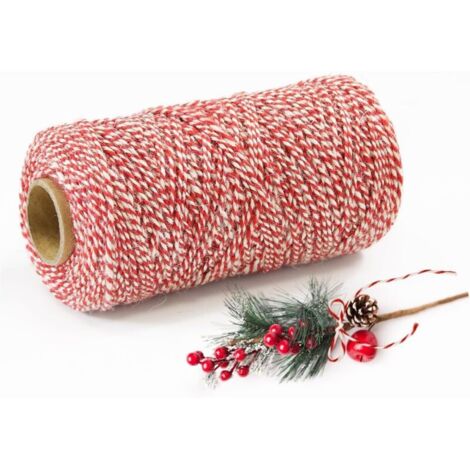 Bardusch-Ficelle de Noël Rouge Blanc 2mm x 100m – Corde Décorative en Jute Naturelle pour Emballage Cadeau, Artisanat, Décoration du Sapin et Bricolage Festif