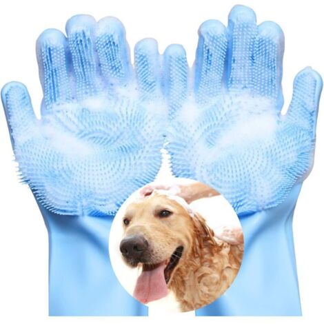 Bardusch Gant Toilettage Chien, Gant Toilettage Chat en Silicone de Qualité Alimentaire, Gant de Toilettage pour Animaux Domestiques Gant Brosse Chien Gant Brosse Chat Gant d'Épilation - Bleu Clair