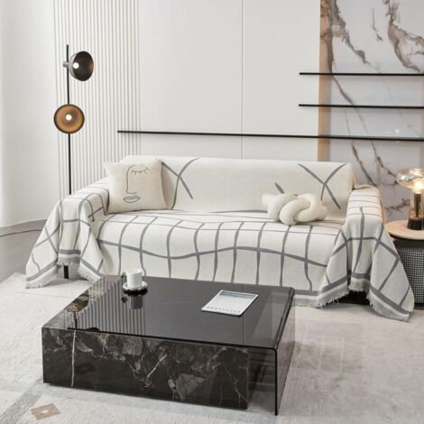 Bardusch-Grand plaid/couvre-lit en chenille lavable avec franges délicates, gris clair, 180x300 cm