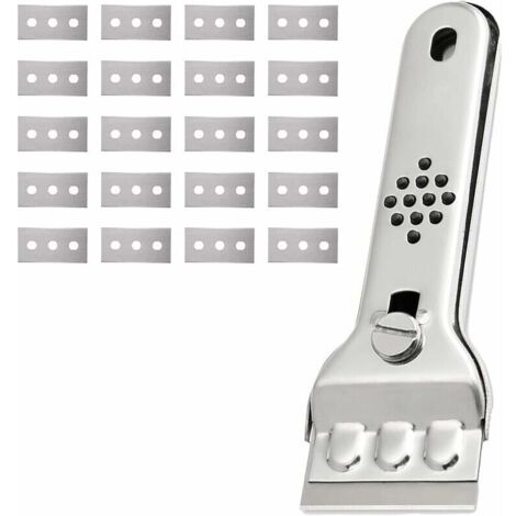 Bardusch-Grattoir Plaque Vitrocéramique en Acier Inoxydable Grattoir Vitre Plaque Induction Racloir Vitrocéramique Peinture Scraper Raclette Plaque Vitrocéramique avec 20 Lames, pour Vitres/Miroir