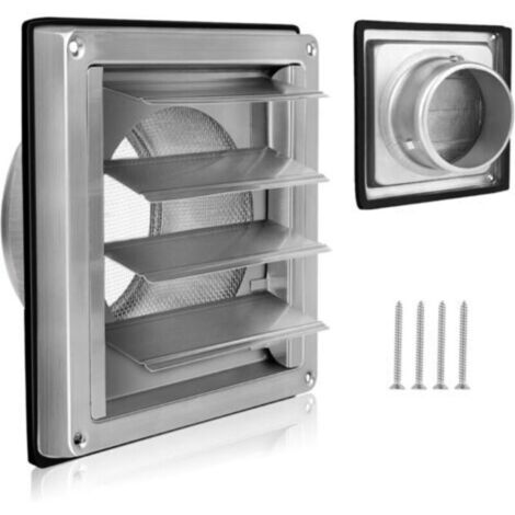 Bardusch Grille de ventilation 100mm avec moustiquaire, 304 inox Clapet anti-retour Grille de protection contre les intempéries, Grille de ventilation Ø100mm pour tuyau VMC et gainage