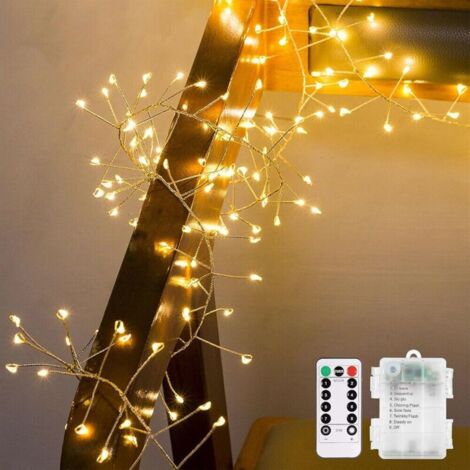 Bardusch-Guirlande à piles 3 m/100 LED blanc chaud, télécommande, grappe lumineuse lit/salle de bain/mariage