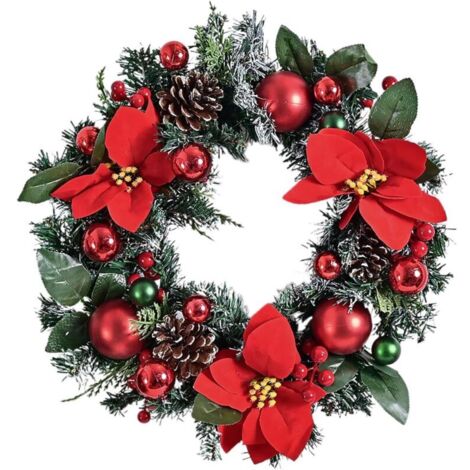 Bardusch-Guirlande de boules de Noël artificielles avec aiguilles de pin et fleurs de poinsettia, parfaite pour la porte d'entrée, la cheminée, la table extérieure, le centre de table
