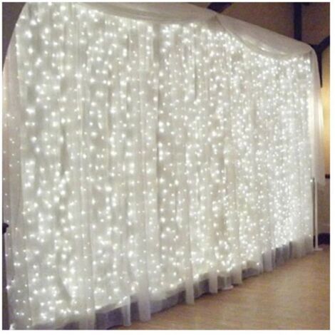 Bardusch - Guirlande lumineuse LED rideau - 3m x 3m - 300 LED - Blanc - 10W - Intérieur