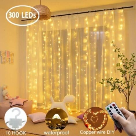 Bardusch-Guirlande Lumineuse Rideau 300 LED Decoration Lumineuse USB 8 Modes 3M3M Deco de Fenêtre Anniversaire Mariage Maison