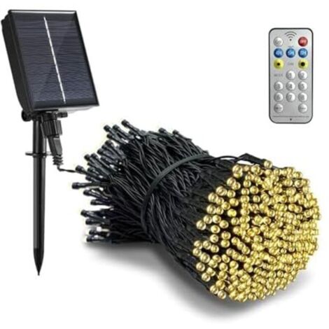 Bardusch-Guirlande Noel Exterieure Solaire, 20M 200 LED Guirlande Lumineuse Solaire avec Télécommande, 8 Modes, Etanche, Décoration pour Jardin, terrasse, Balcon (Blanc Chaud)