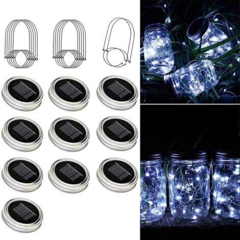 Bardusch - Guirlandes solaires LED Mason lot de 10, crochets, jardin/fée