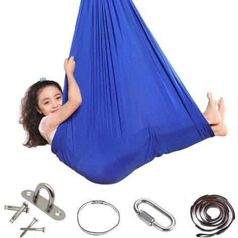Bardusch-Hamac balançoire pour enfants, balançoire d'intérieur élastique et câline, balançoire sensorielle idéale.(bleu clair, 150 x 280 cm)