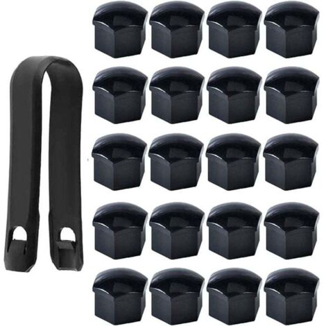 Bardusch-Haute qualité Boulon Ecrou Couvre 17 mm, Capuchons Protection Hexagonal Pour écrous de Roue, avec Outil Demontage (Paquet de 20, Noir)