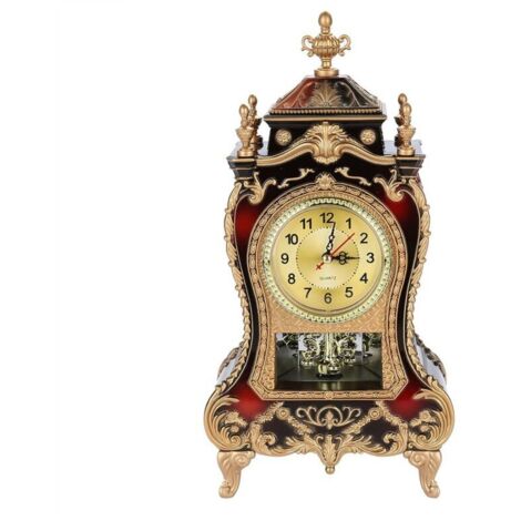 Bardusch - Horloge de table en plastique style vintage, réveil de bureau décoratif antique pour la maison ou l'hôtel (rouge brunâtre)