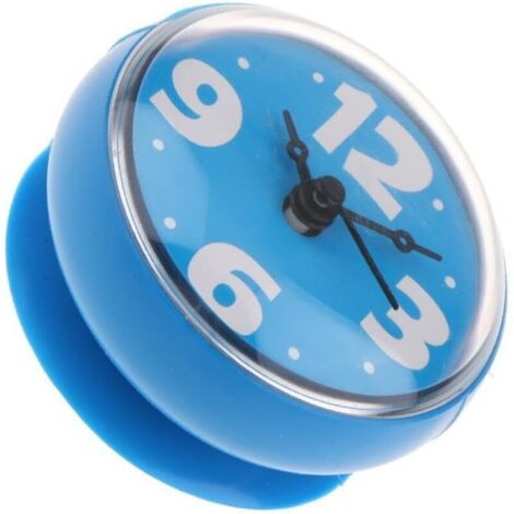 Bardusch-Horloge murale étanche salle de bain – miroir – bleu 75x35 mm – forte adhérence – douche/sdb
