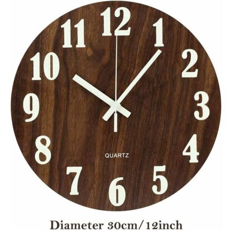 Bardusch-Horloge murale lumineuse de 30,5 cm en bois silencieuse avec veilleuse anti tiques pour salon, chambre à coucher, cuisine – Marron (numérique classique)